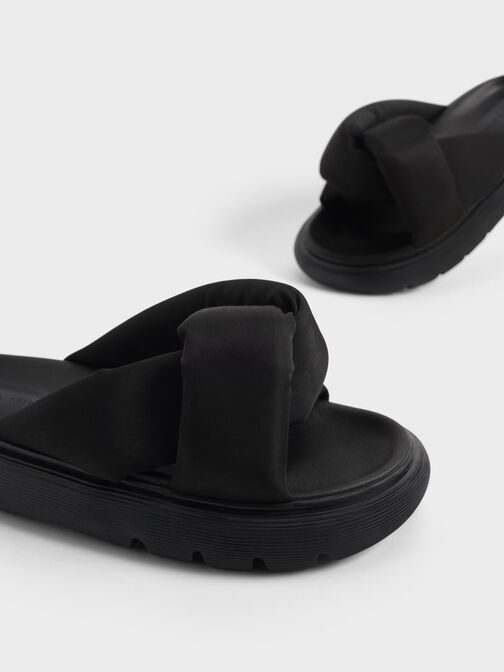 Odessa Nylon Round-Toe Slide Sandals, Black, hi-res