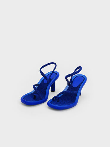 Electra Recycled Polyester Toe-Loop Heeled Sandals, Blue, hi-res