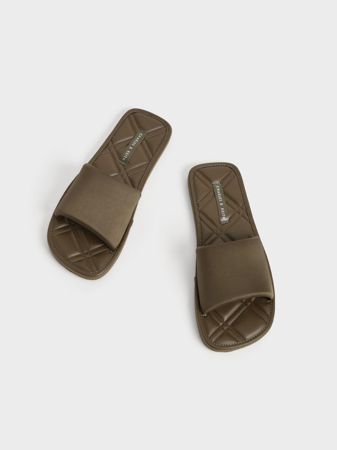Satin Padded Slides, Olive, hi-res