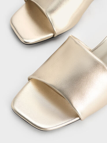 Metallic Square-Toe Kitten-Heel Mules, Light Gold, hi-res