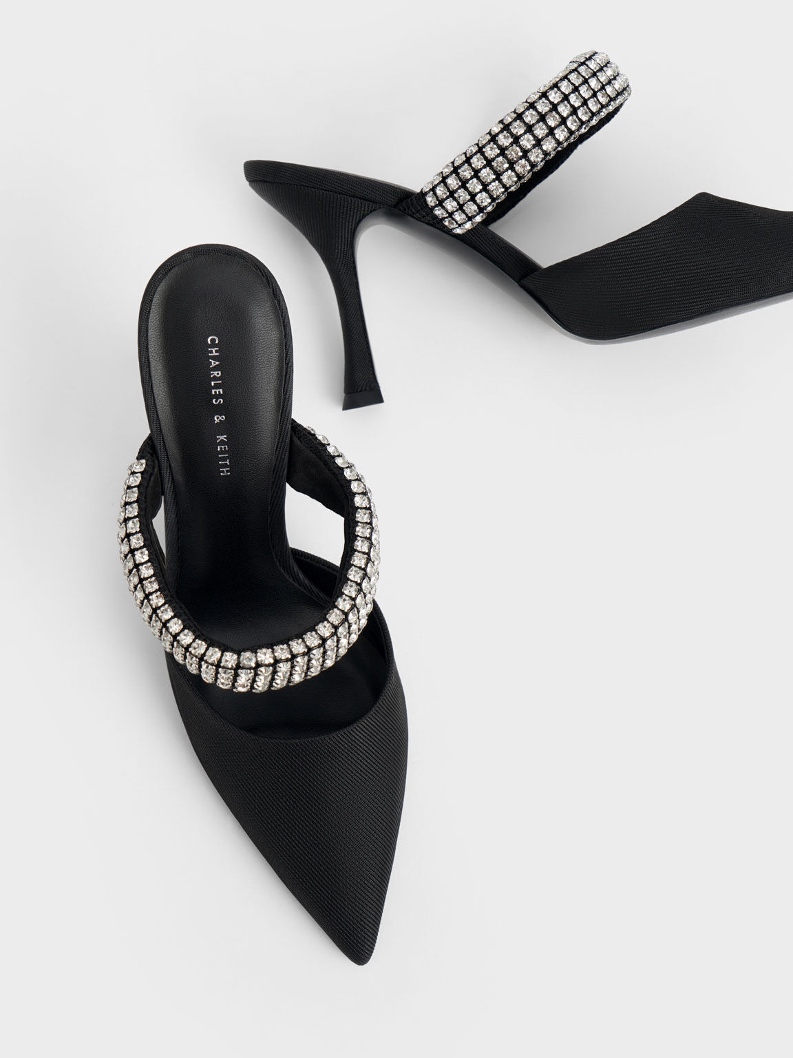 Gem-Embellished Strap Mules, Black, hi-res
