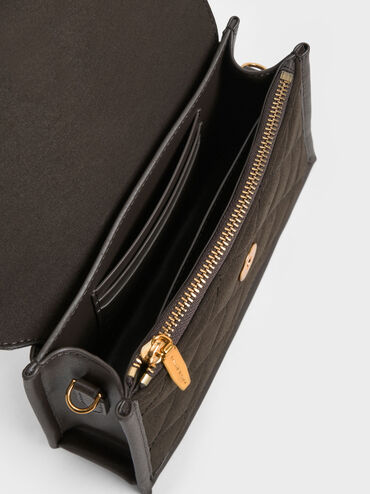 حقيبة "روزا" بتصميم ترابيز مبطن ووشاح, بني غامق, hi-res