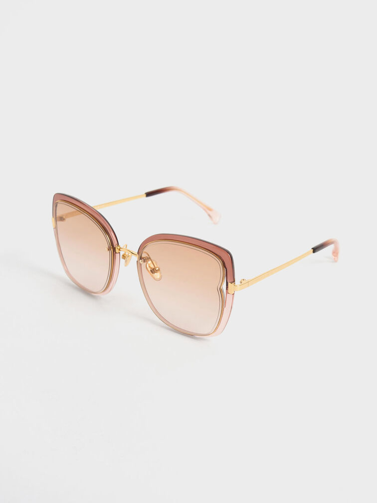 Wire-Frame Butterfly Sunglasses, Brown, hi-res