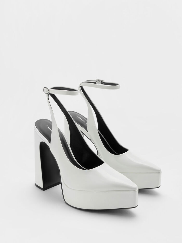 Guinevere Patent Platform Pumps, White, hi-res