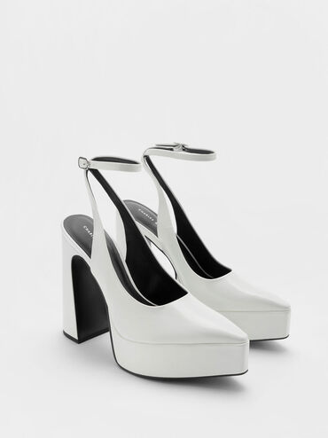 Guinevere Patent Platform Pumps, White, hi-res