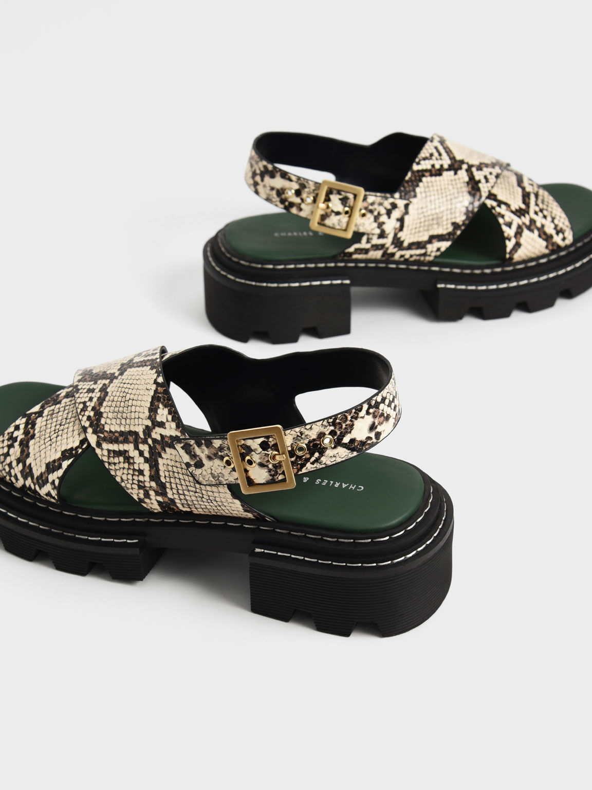 Perline Snake Print Crossover Slingback Sandals, Animal Print Natural, hi-res