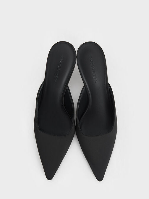 حذاء ميول ساتان بمقدمة مدببة وكعب كريستالي, أسود, hi-res