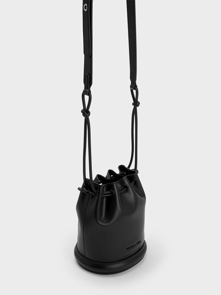 Blossom Drawstring Bucket Bag, Black, hi-res