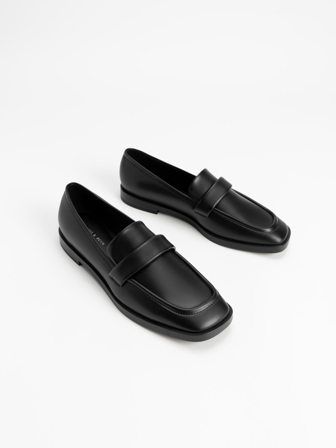 Square-Toe Penny Loafers, Black, hi-res