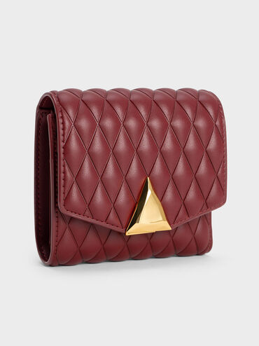 Quinlynn Metallic Accent Quilted Wallet, Burgundy, hi-res