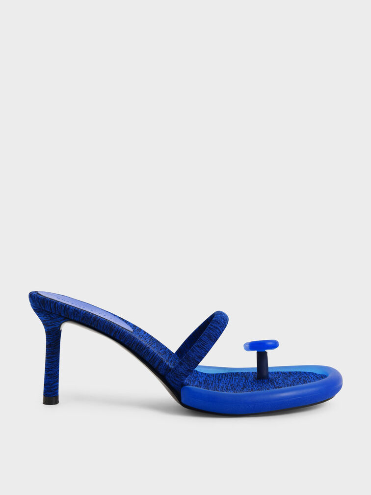 Electra Recycled Polyester Heeled Thong Sandals, Blue, hi-res