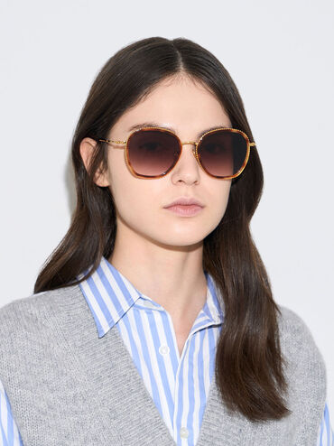 Twisted Metallic Butterfly Sunglasses, T. Shell, hi-res