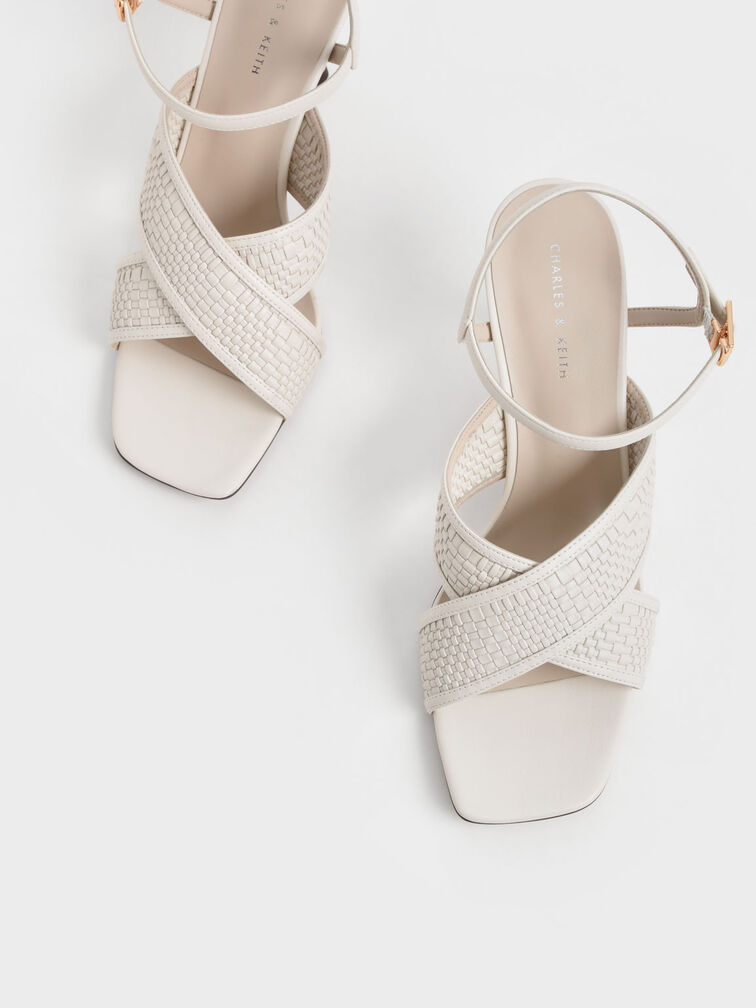 Woven Crossover Slingback Sandals, Cream, hi-res