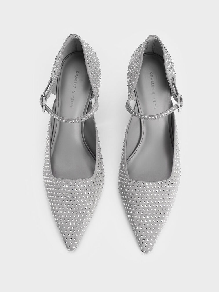 Zania Gem-Embellished Sculptural D'Orsay Wedges, Grey, hi-res