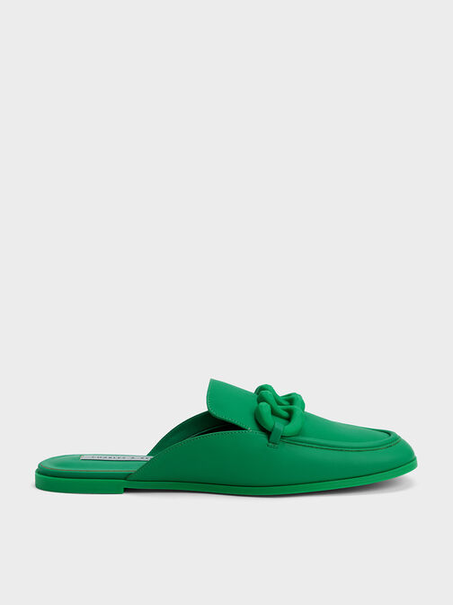 حذاء لوفر مسطح ومزين بسلسلة سميكة, لون أخضر, hi-res