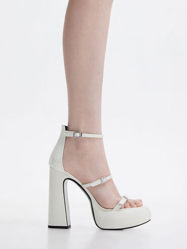 Elvina Patent Buckled Platform Sandals, White, hi-res