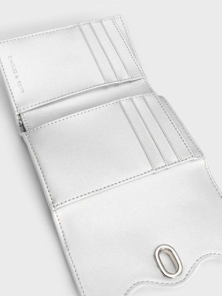 Freja Wavy Metallic Quilted Wallet, Silver, hi-res