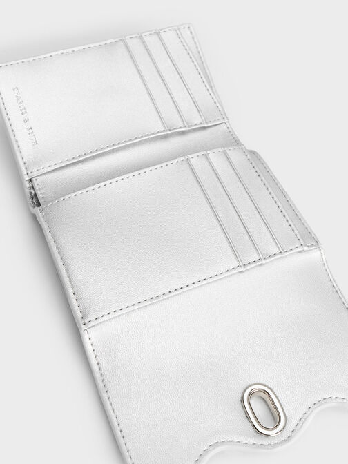 Freja Wavy Metallic Quilted Wallet, Silver, hi-res