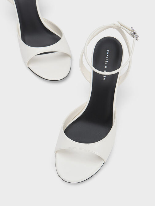 Sculptural Heel Ankle-Strap Pumps, White, hi-res