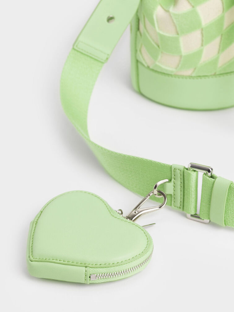 Zetta Checkered Bucket Bag, Mint Green, hi-res