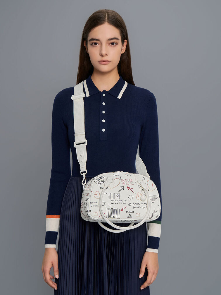 Graffiti Print Striped Bowling Bag, Multi, hi-res