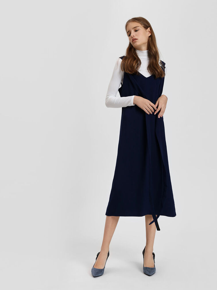 Textured Buckled Slingback Pumps, Blue, hi-res