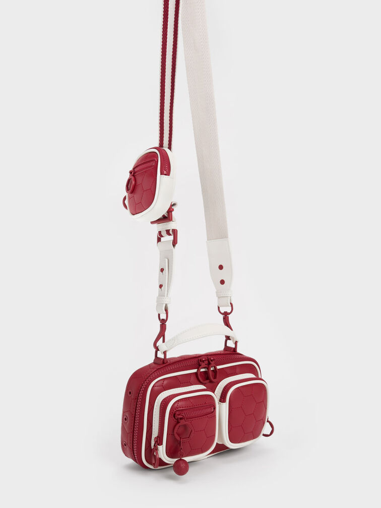 Textured Multi-Pouch Crossbody Bag, Red, hi-res