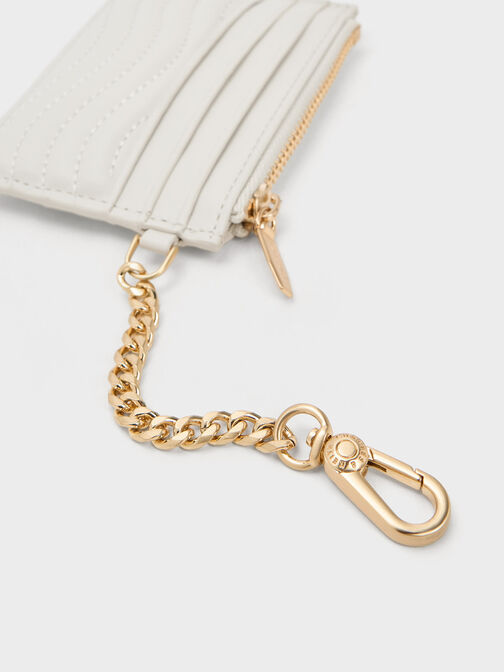 Aubrielle Stitch-Trim Zip Card Holder, White, hi-res