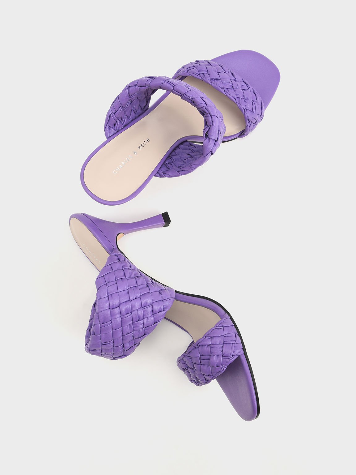 Purple Double Strap Woven Heeled Mules - CHARLES & KEITH SA Purple Double Strap Woven Heeled Mules - CHARLES & KEITH SA