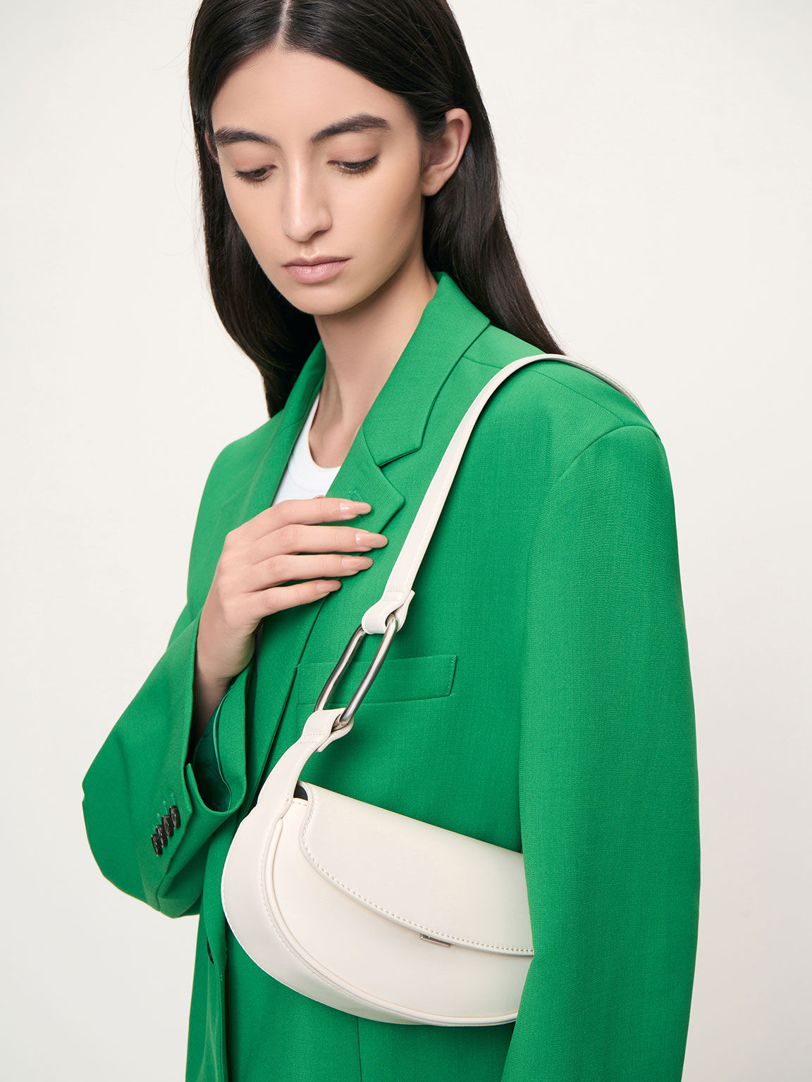Cream Curved Front Flap Shoulder Bag - CHARLES & KEITH SA Cream Curved Front Flap Shoulder Bag - CHARLES & KEITH SA