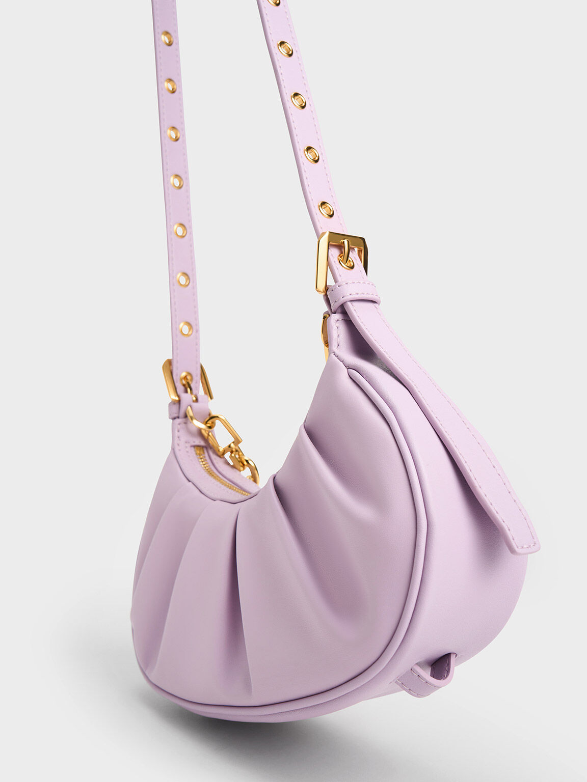 Duo Ruched Shoulder Bag, Lilac, hi-res