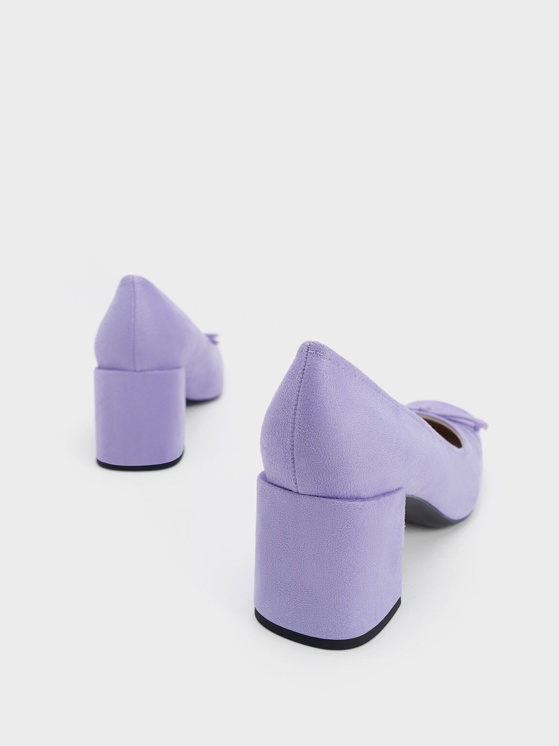 Bow Square-Toe Textured Pumps, Purple, hi-res