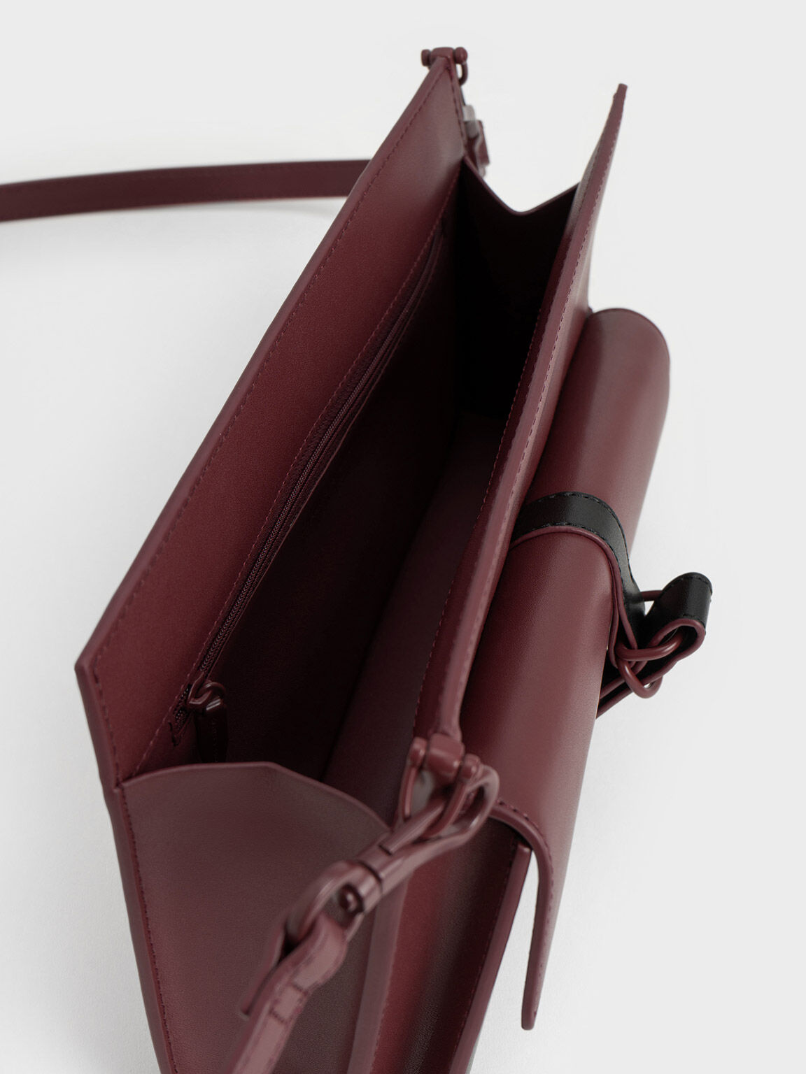 Asymmetric Belted Trapeze Bag, Burgundy, hi-res