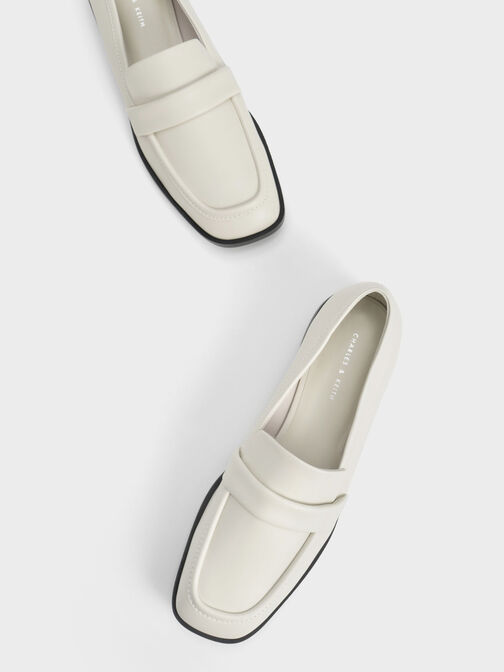 Square-Toe Penny Loafers, Chalk, hi-res