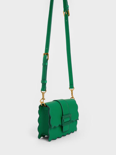 حقيبة وافرلي بحواف مموجة أنيقة, لون أخضر, hi-res