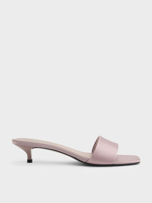 Susie Satin Kitten-Heel Mules, Mauve, hi-res