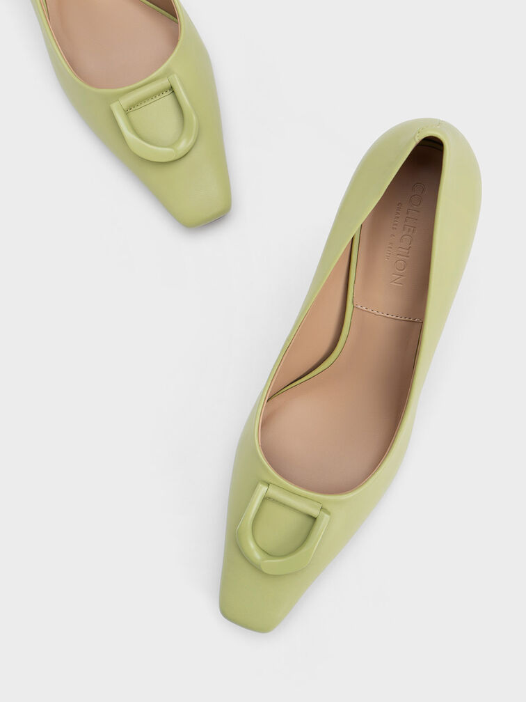 حذاء بامب جلدي قابين بمقدمة مدببة, لون أخضر, hi-res