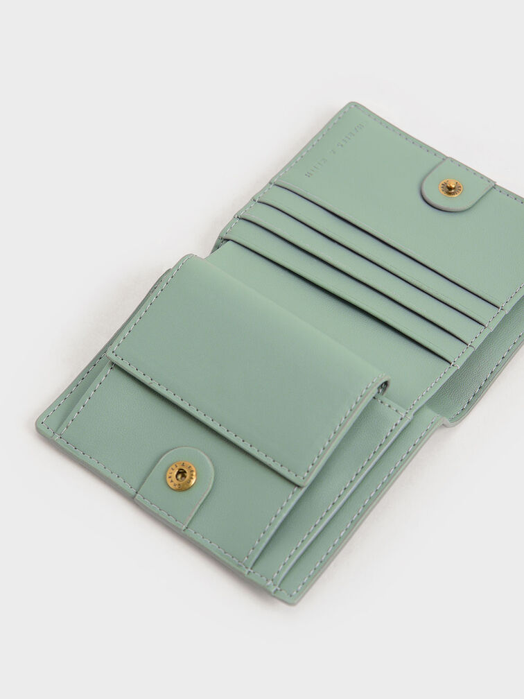 Evelynn Snap Button Mini Wallet, Sage Green, hi-res
