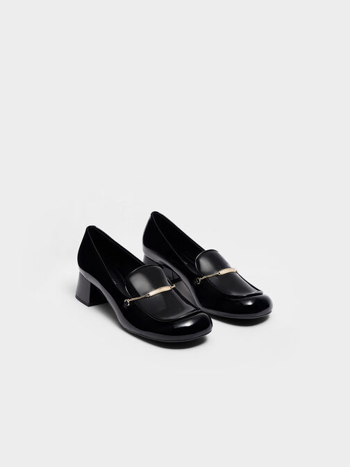 Lexie Chain-Link Heeled Loafers, Black Box, hi-res