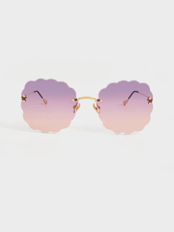 نظارة شمسية بإطار على شكل فراشة وبحواف صدفية وبعدسات متعددة الألوان, زهري, hi-res