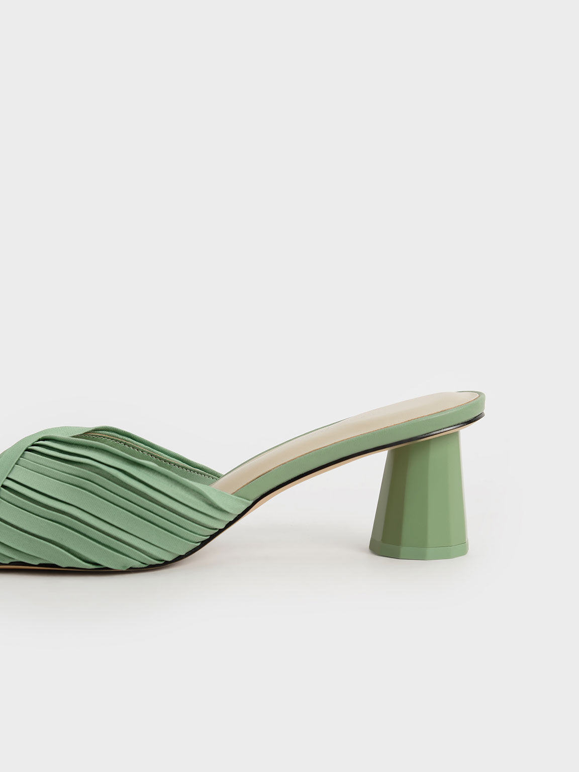 Pleated Pointed Toe Mules, Green, hi-res