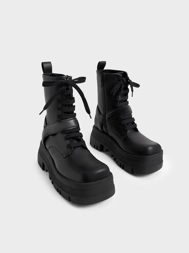 Rainier Belted Lace-Up Boots, Black, hi-res