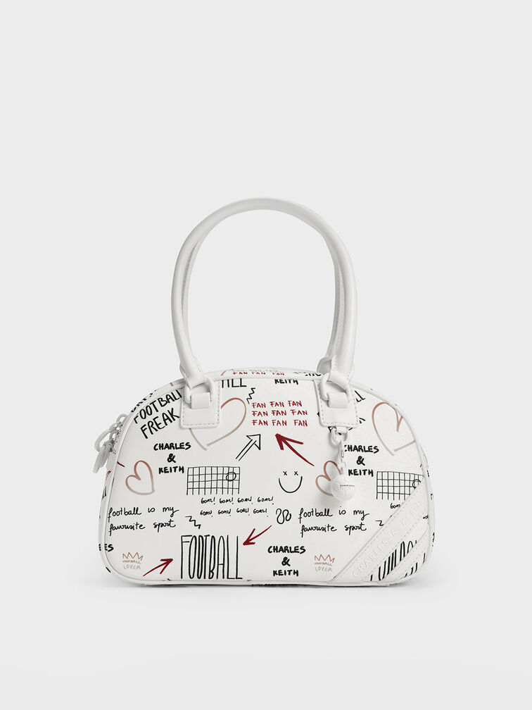 Graffiti Print Striped Bowling Bag, Multi, hi-res