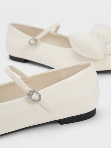 Puffy Bow Mary Jane Flats, Cream, hi-res