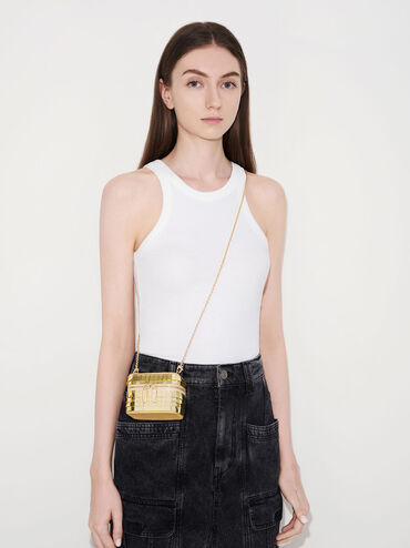 Disc-Embellished Vanity Pouch, Gold, hi-res