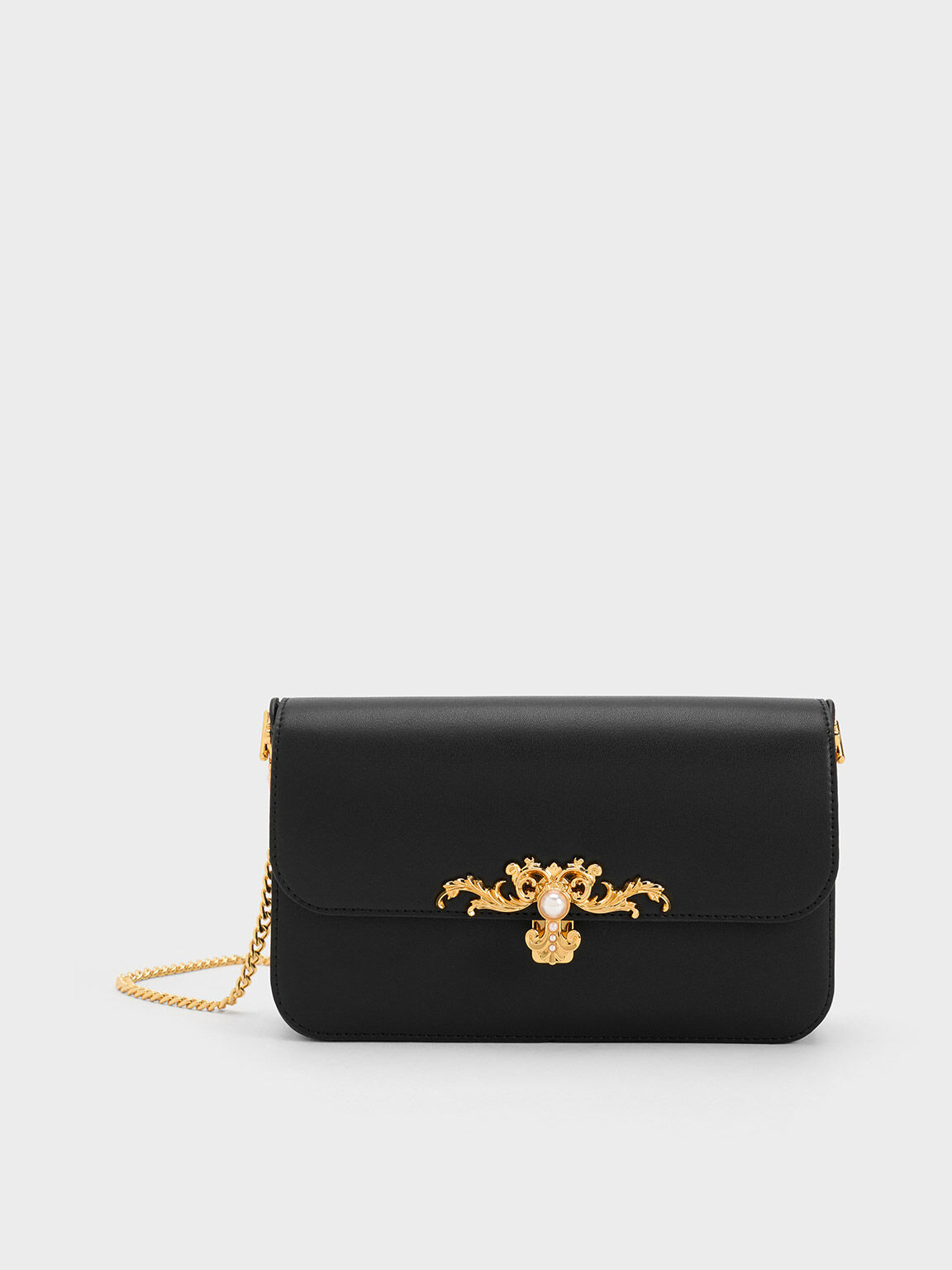 Merial Metallic Accent Clutch, Black, hi-res