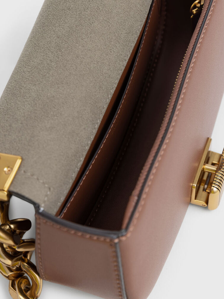 حقيبة كتف سونيت بمقبض ثنائي اللون على شكل سلسلة, شوكولاتة, hi-res