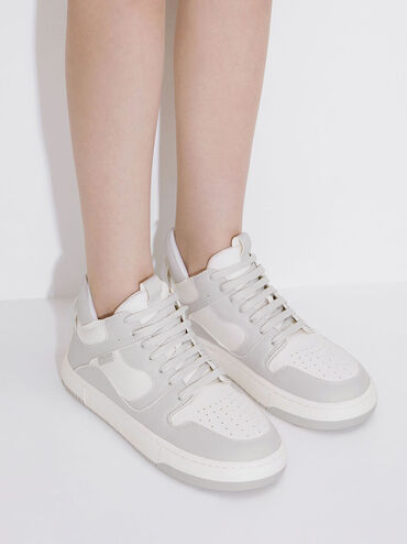 Two-Tone High-Top Platform Sneakers, Light Grey, hi-res