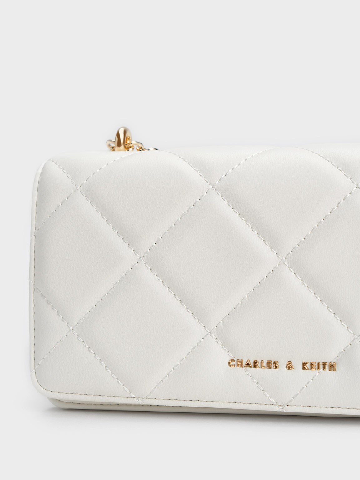White Paffuto Chain Handle Quilted Long Wallet CHARLES KEITH SA
