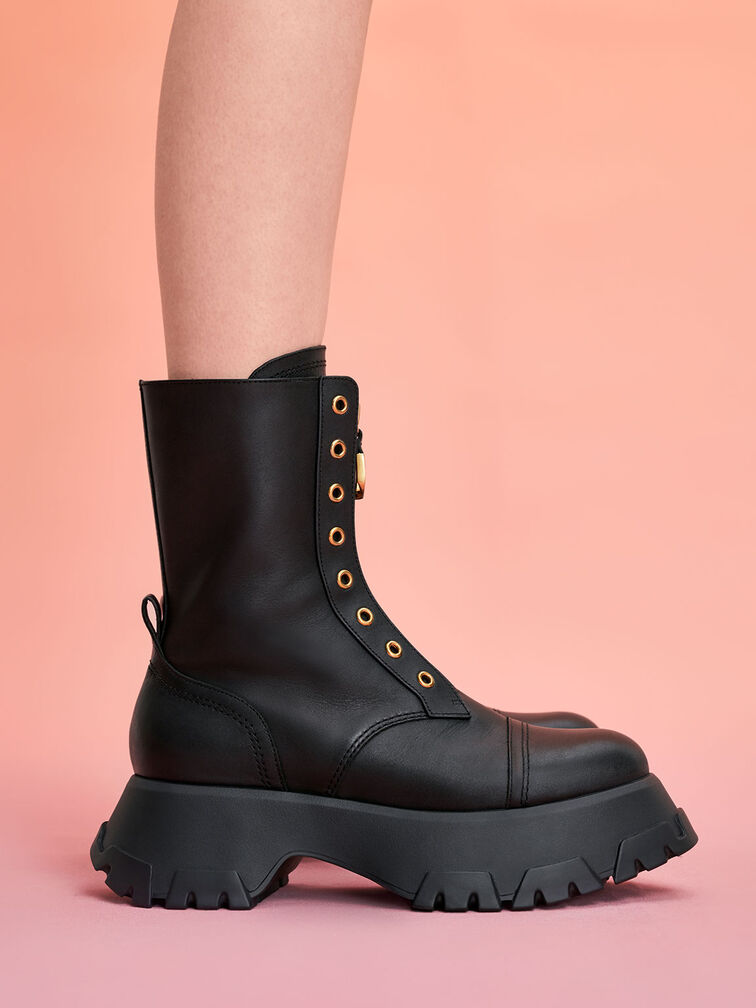 Gabine Front Zip Ankle Boots, Black, hi-res
